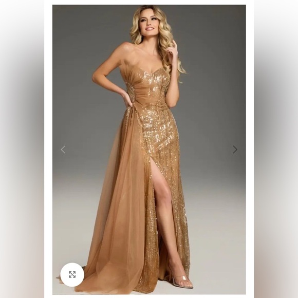 Jovani Gold Sequin Strapless Gown
